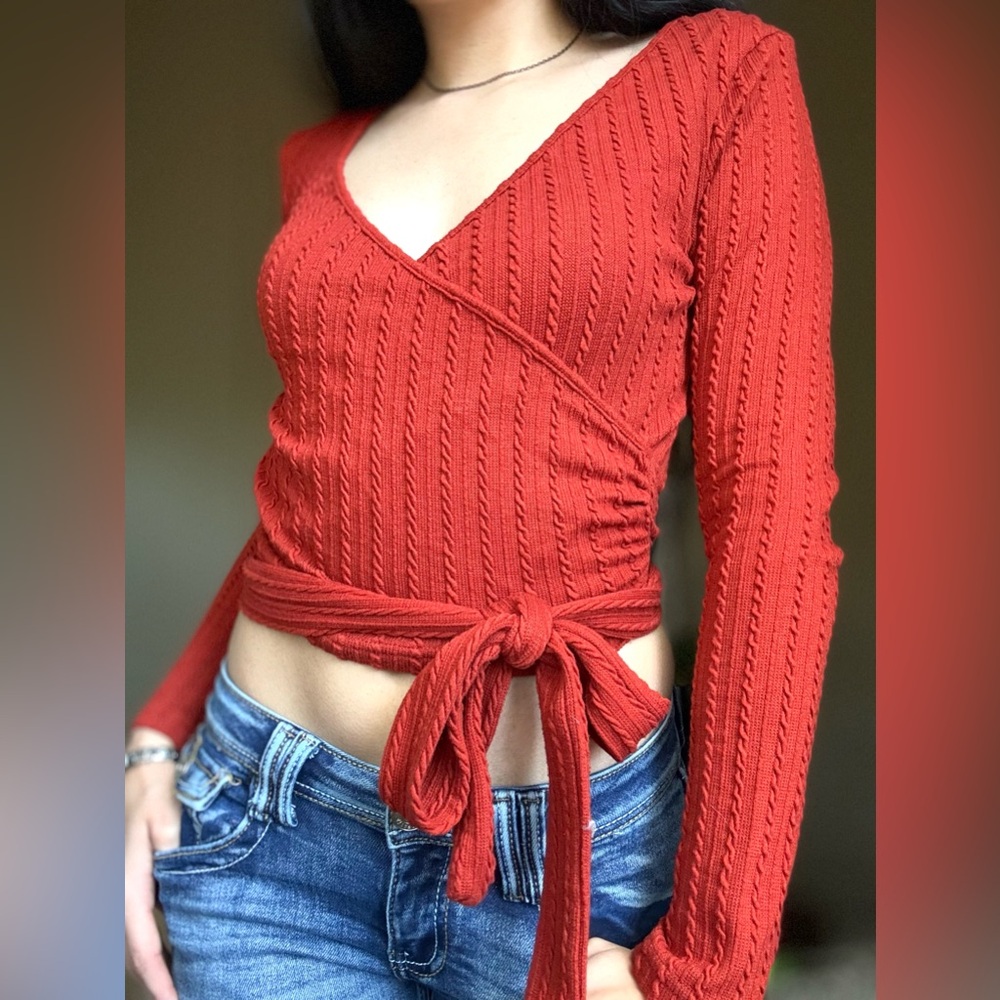 Rust Red Wrap Sweater